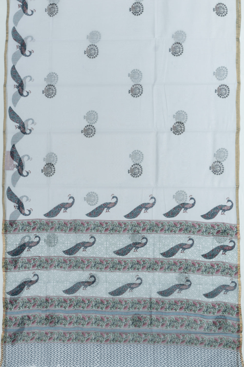 Chanderi Cotton Block Printed Pastel Grey Saree
