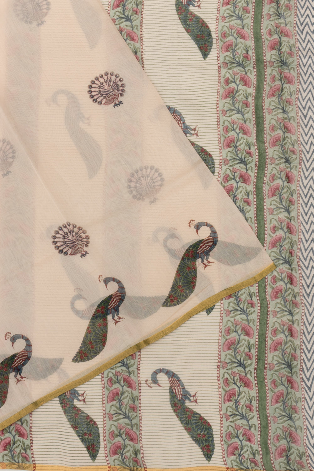 Chanderi Cotton Block Printed Pastel Orange Saree