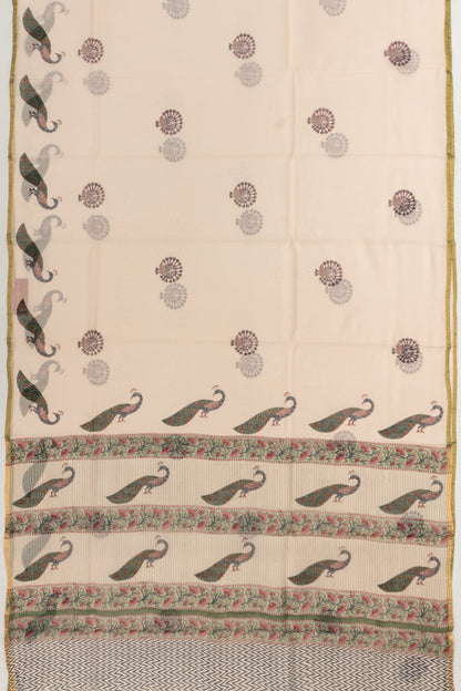 Chanderi Cotton Block Printed Pastel Orange Saree