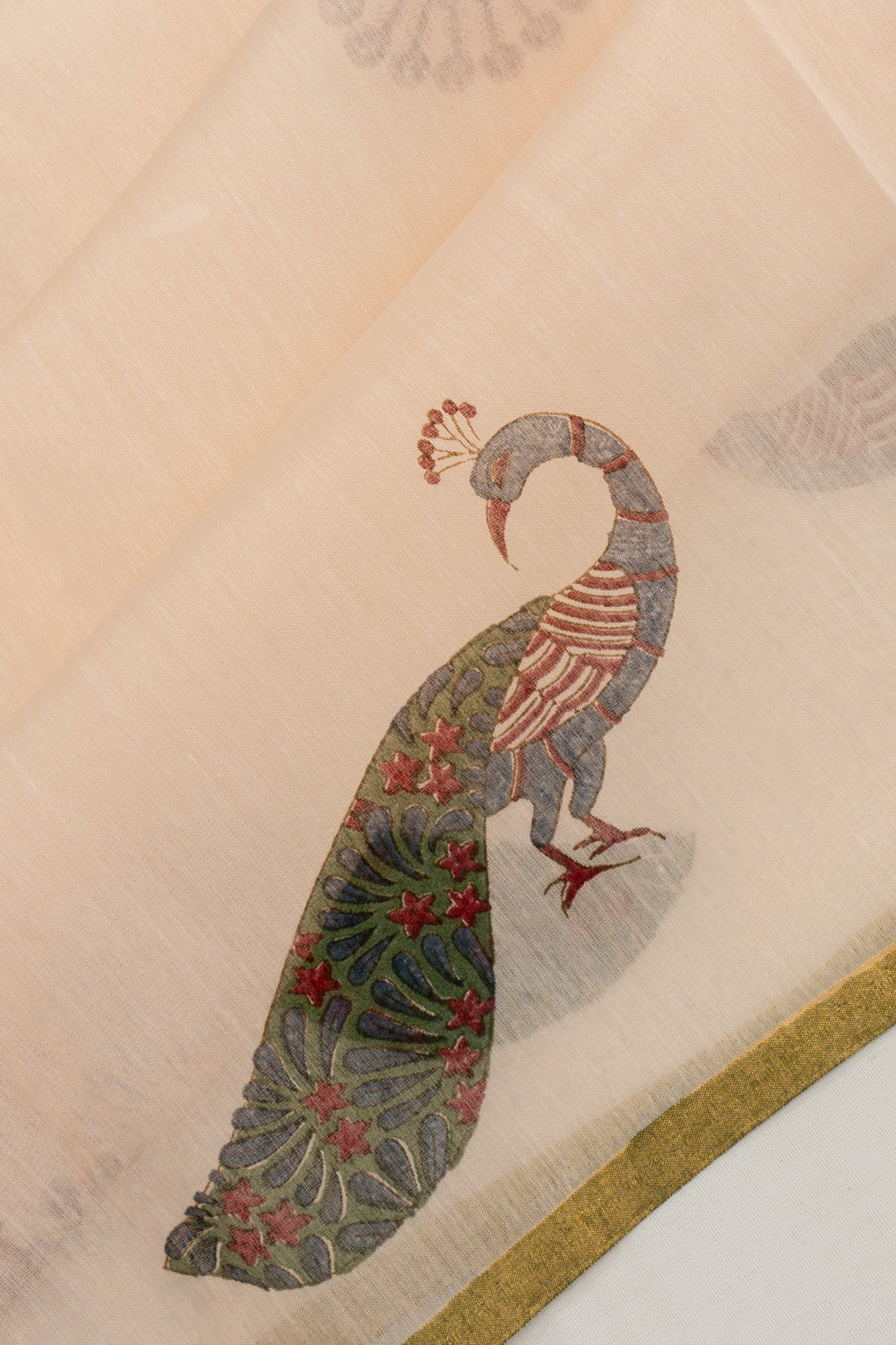 Chanderi Cotton Block Printed Pastel Orange Saree