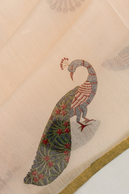 Chanderi Cotton Block Printed Pastel Orange Saree