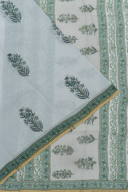 Chanderi Cotton Block Printed Pastel Grey Saree