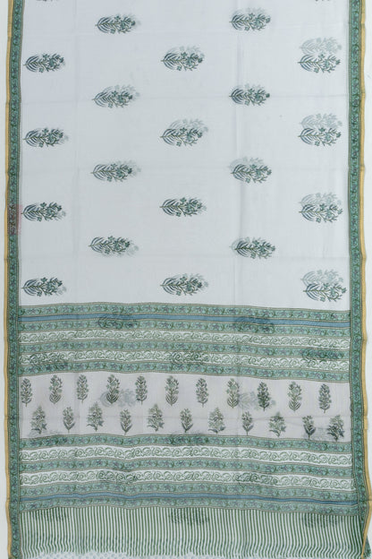 Chanderi Cotton Block Printed Pastel Grey Saree