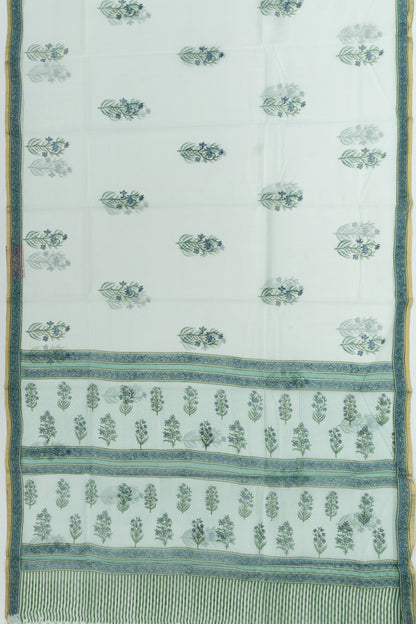 Chanderi Cotton Block Printed Pastel Green Saree