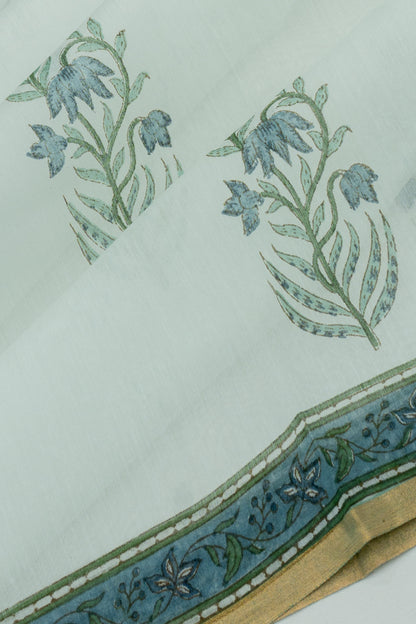 Chanderi Cotton Block Printed Pastel Green Saree