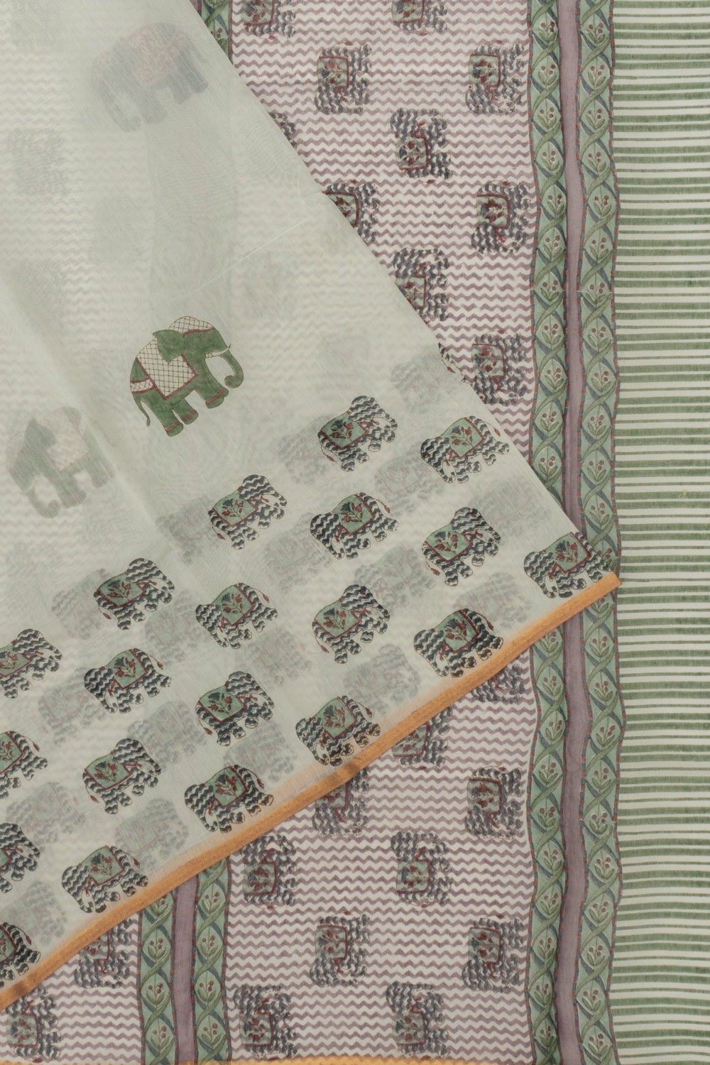 Chanderi Cotton Block Printed Pastel Green Saree