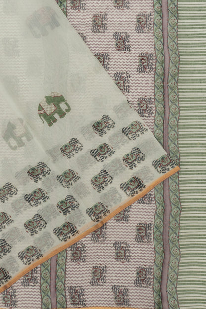 Chanderi Cotton Block Printed Pastel Green Saree