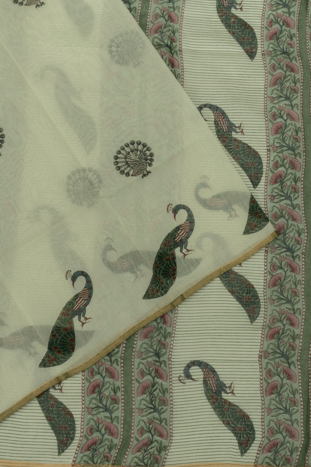 Chanderi Cotton Block Printed Pastel Green Saree