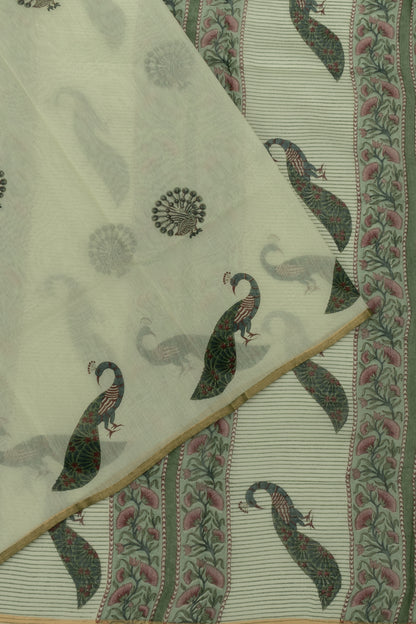 Chanderi Cotton Block Printed Pastel Green Saree