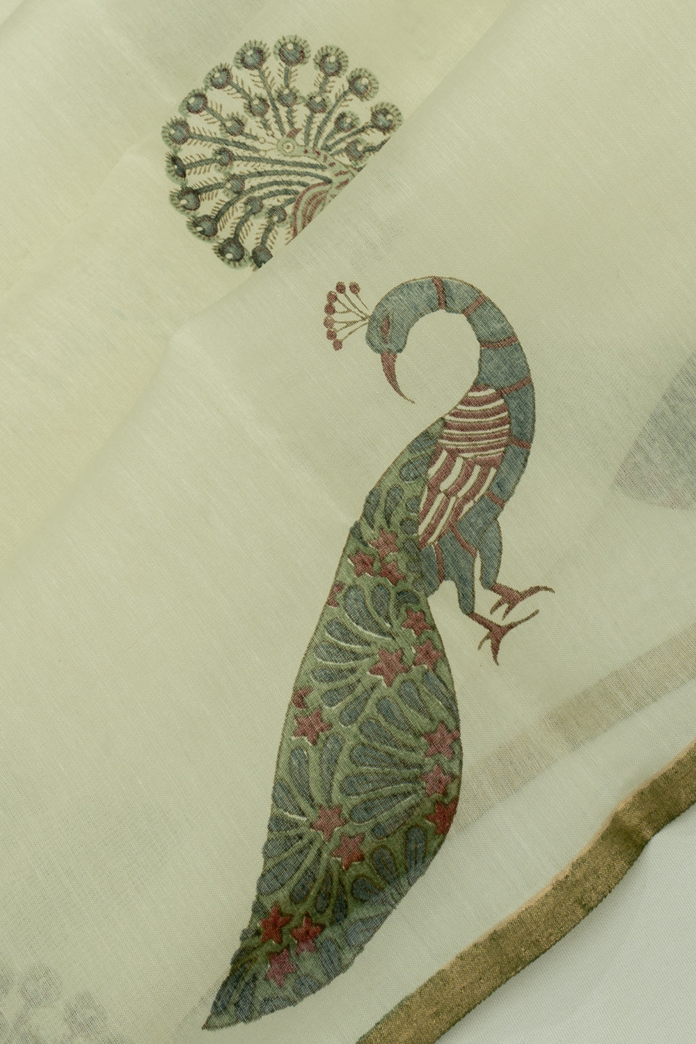 Chanderi Cotton Block Printed Pastel Green Saree