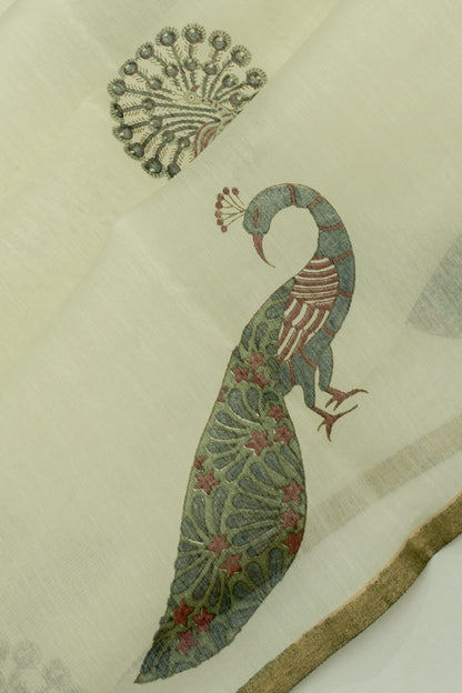 Chanderi Cotton Block Printed Pastel Green Saree