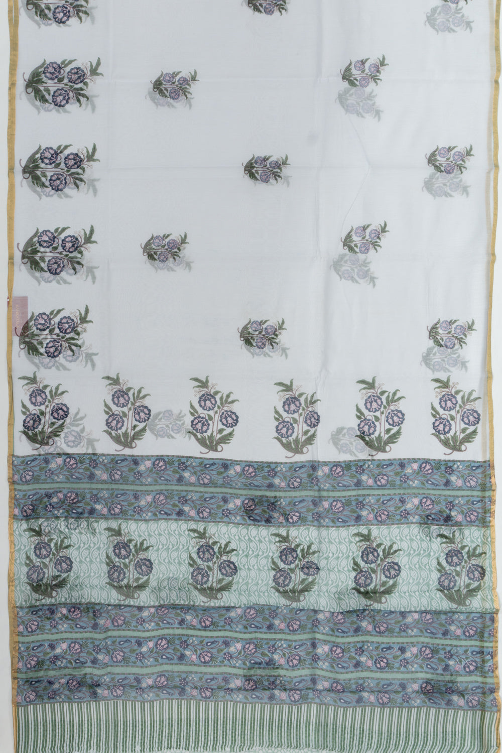 Chanderi Cotton Block Printed Pastel Grey Saree