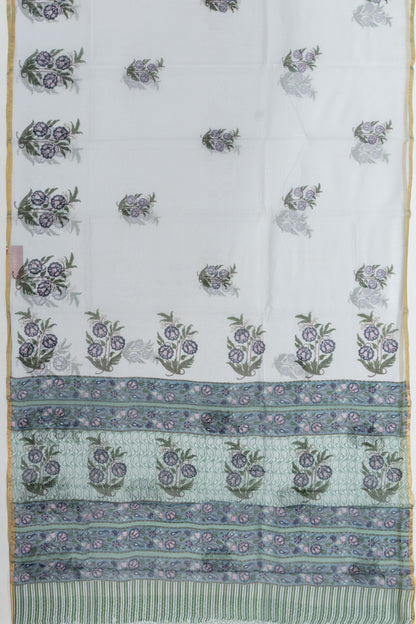 Chanderi Cotton Block Printed Pastel Grey Saree