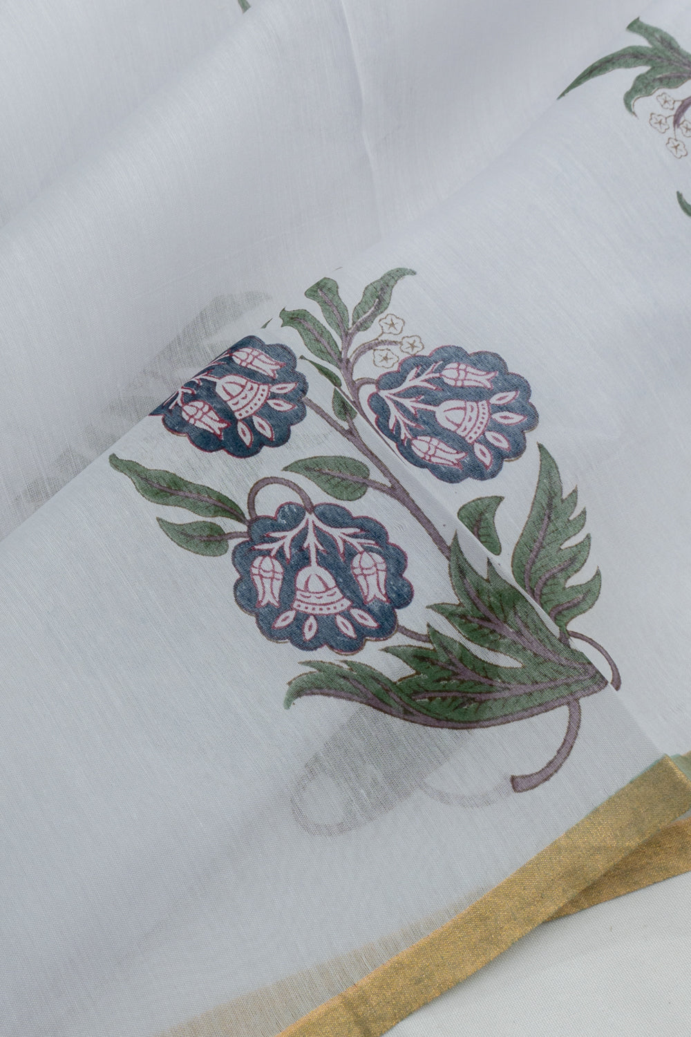 Chanderi Cotton Block Printed Pastel Grey Saree