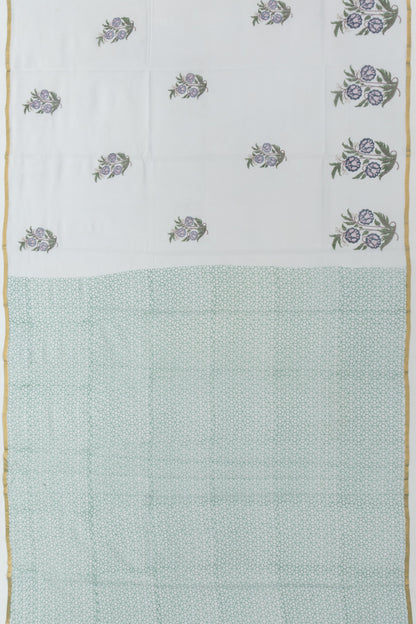 Chanderi Cotton Block Printed Pastel Grey Saree