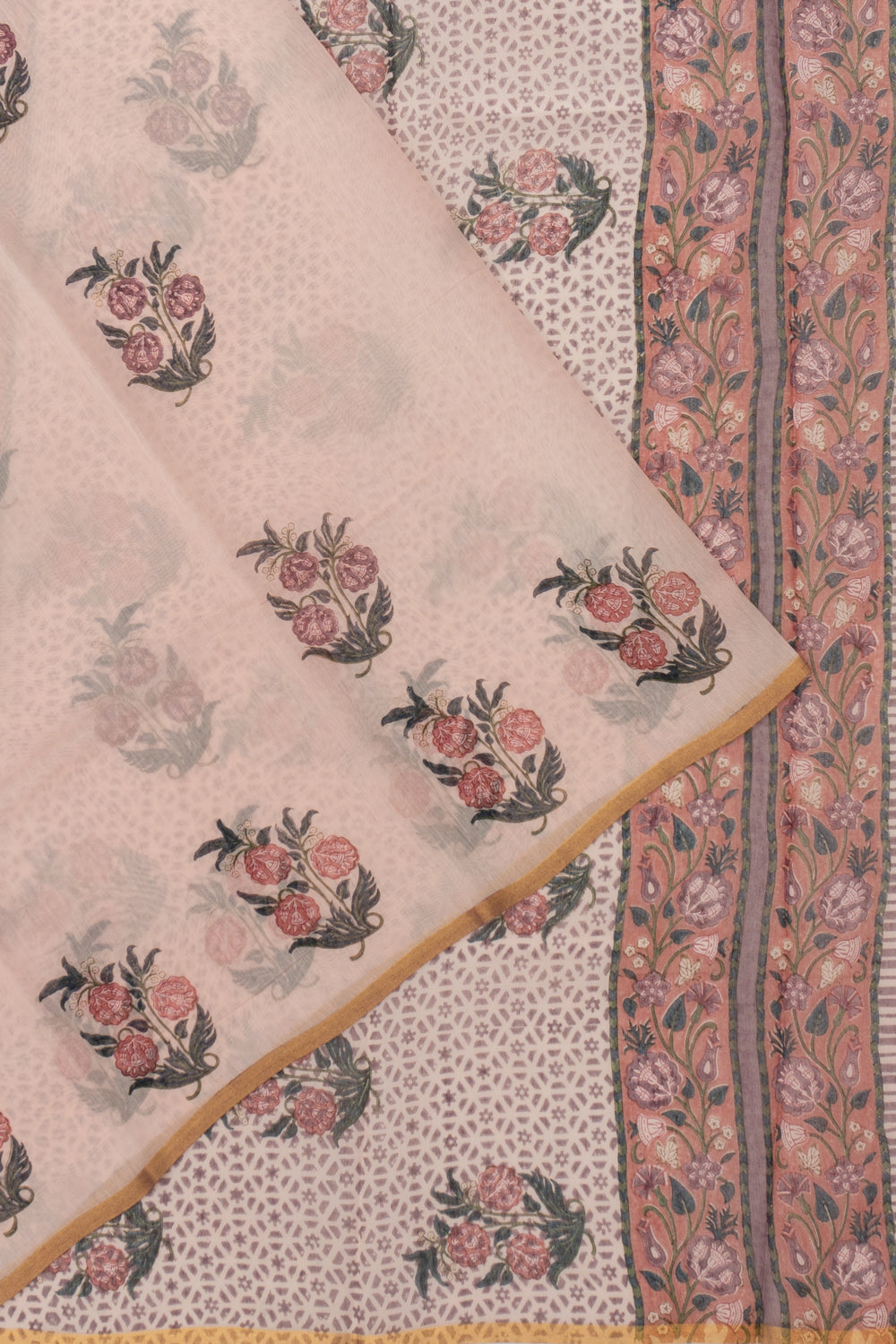 Chanderi Cotton Block Printed Pastel Orange Saree