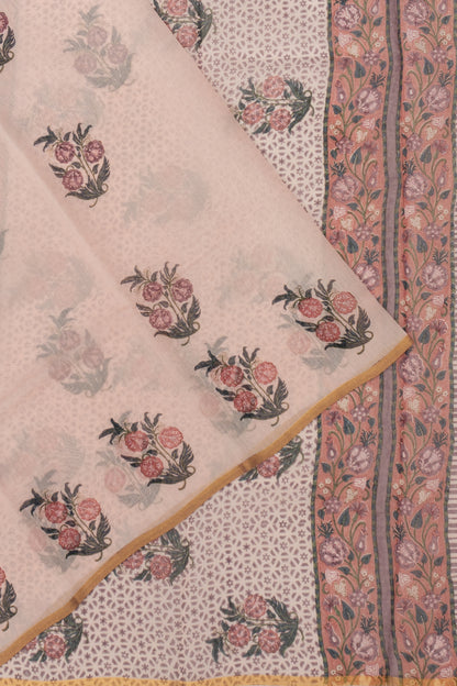 Chanderi Cotton Block Printed Pastel Orange Saree