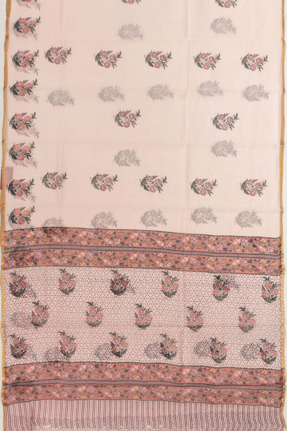 Chanderi Cotton Block Printed Pastel Orange Saree