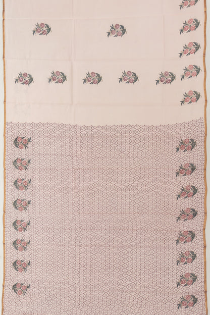 Chanderi Cotton Block Printed Pastel Orange Saree