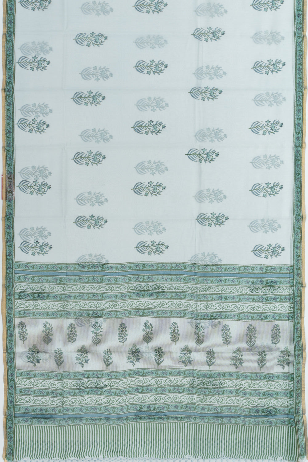Chanderi Cotton Block Printed Pastel Green Saree