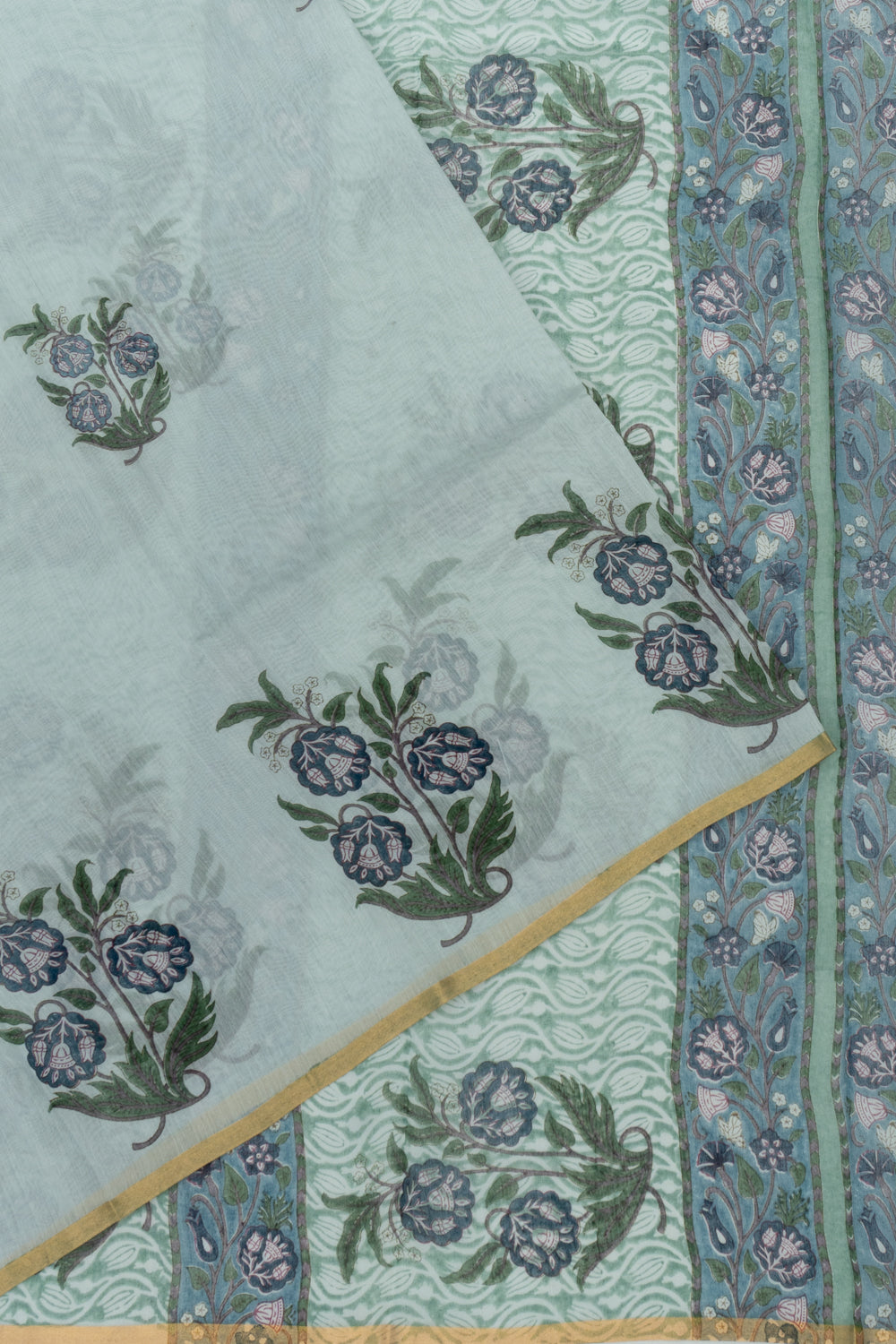 Chanderi Cotton Block Printed Pastel Green Saree