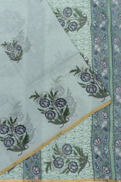 Chanderi Cotton Block Printed Pastel Green Saree