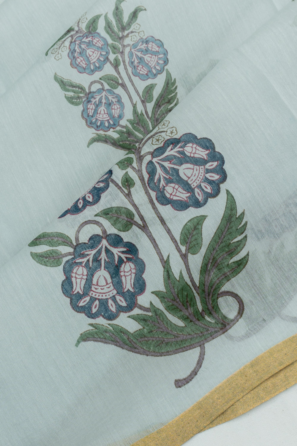 Chanderi Cotton Block Printed Pastel Green Saree