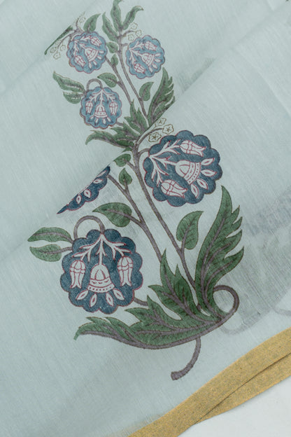 Chanderi Cotton Block Printed Pastel Green Saree