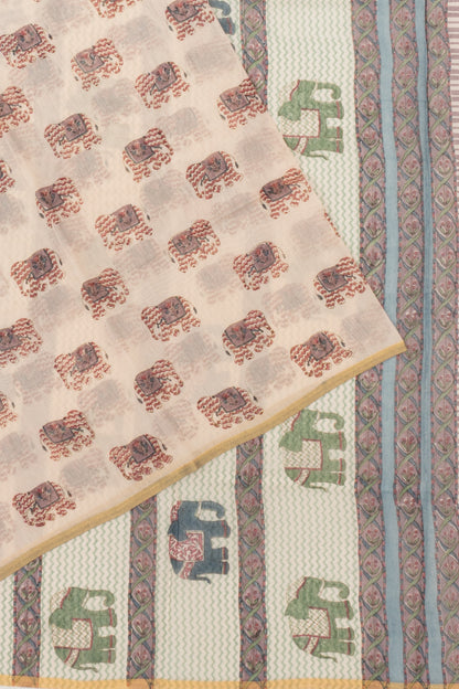 Chanderi Cotton Block Printed Pastel Orange Saree