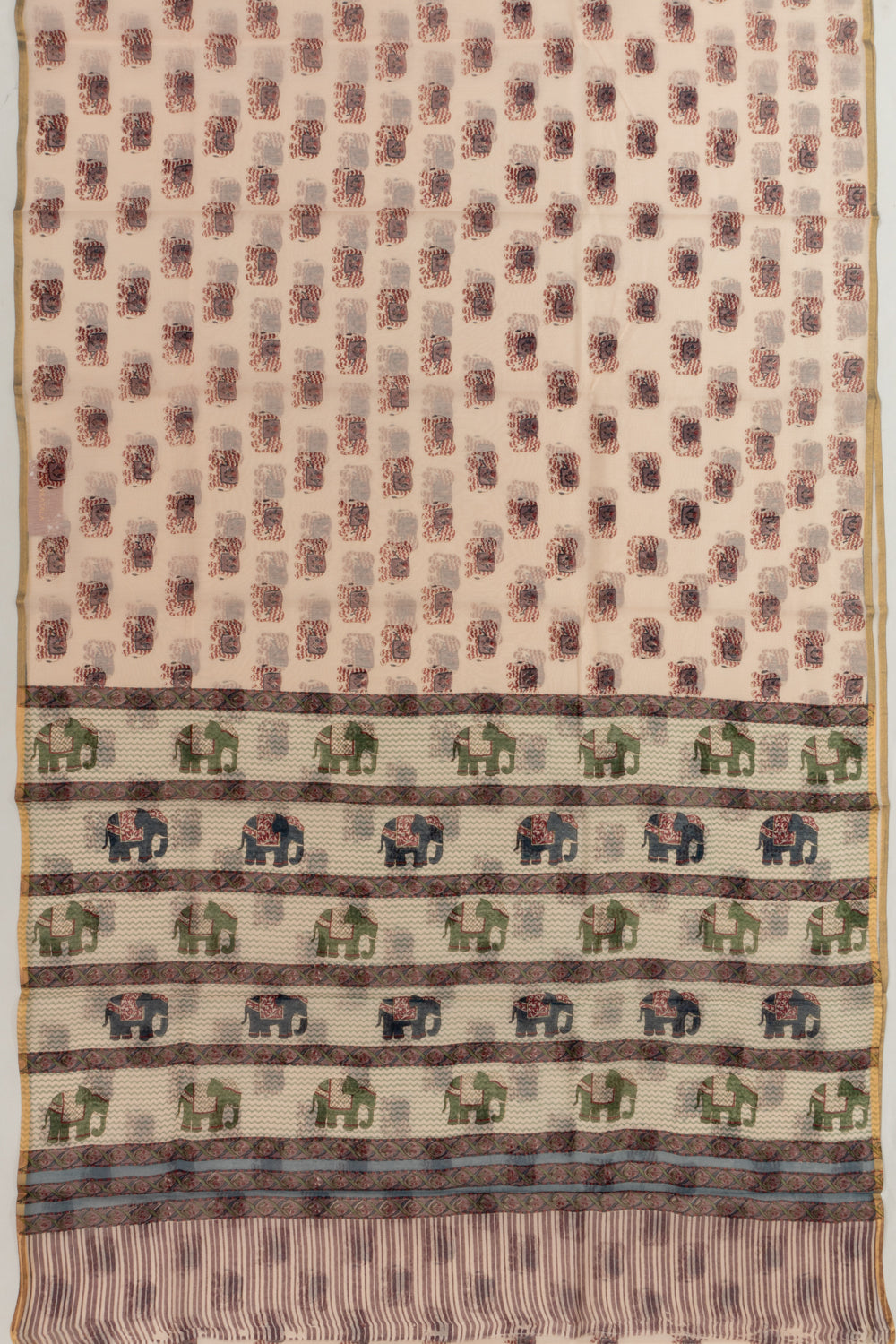 Chanderi Cotton Block Printed Pastel Orange Saree