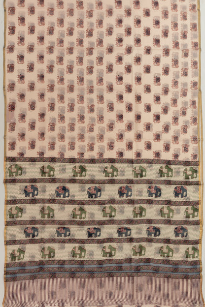 Chanderi Cotton Block Printed Pastel Orange Saree