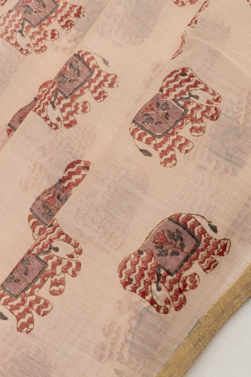 Chanderi Cotton Block Printed Pastel Orange Saree