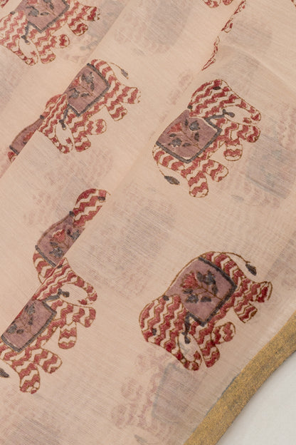 Chanderi Cotton Block Printed Pastel Orange Saree