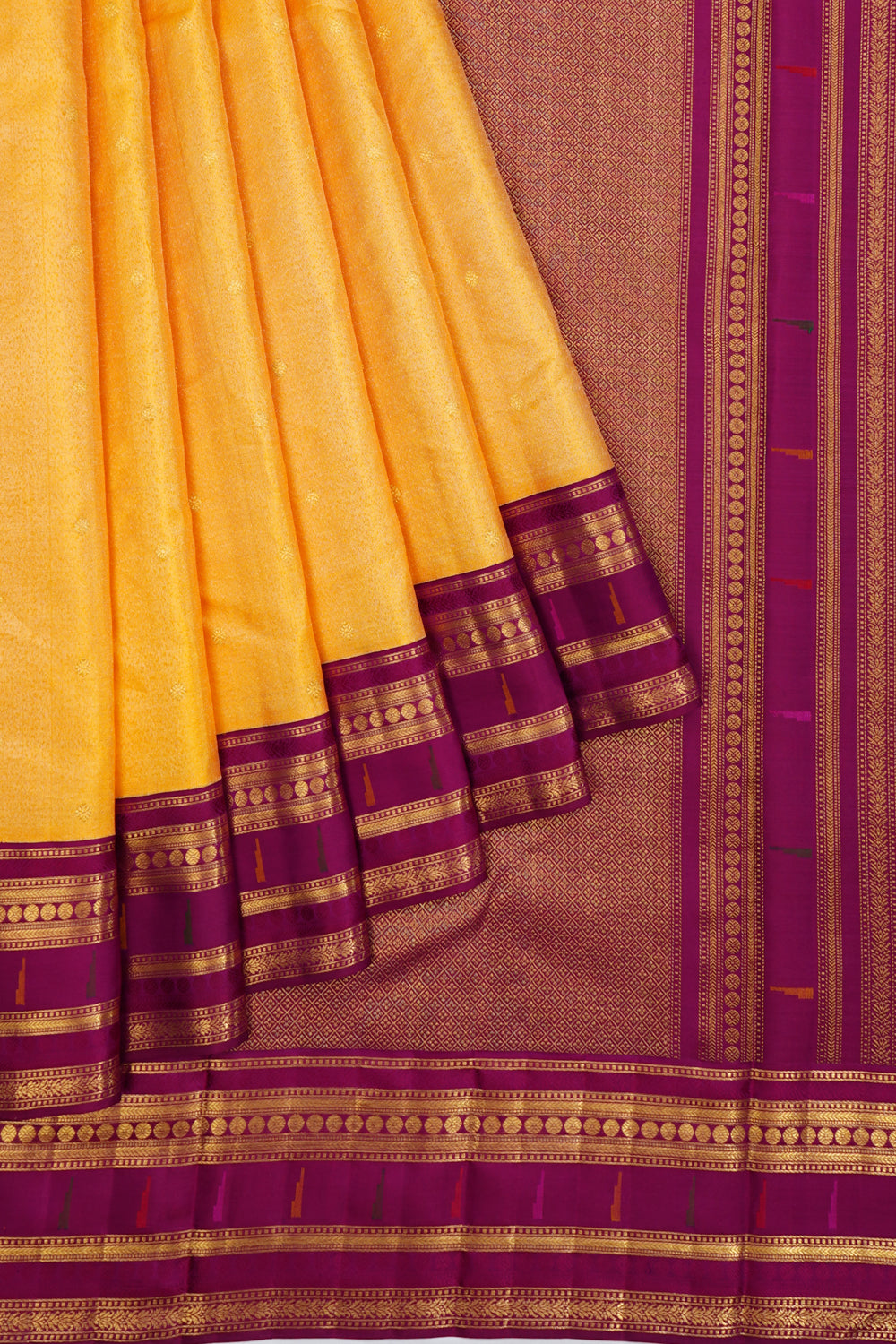 Kanchipuram Silk Tissue Butta Mustard Yellow Saree