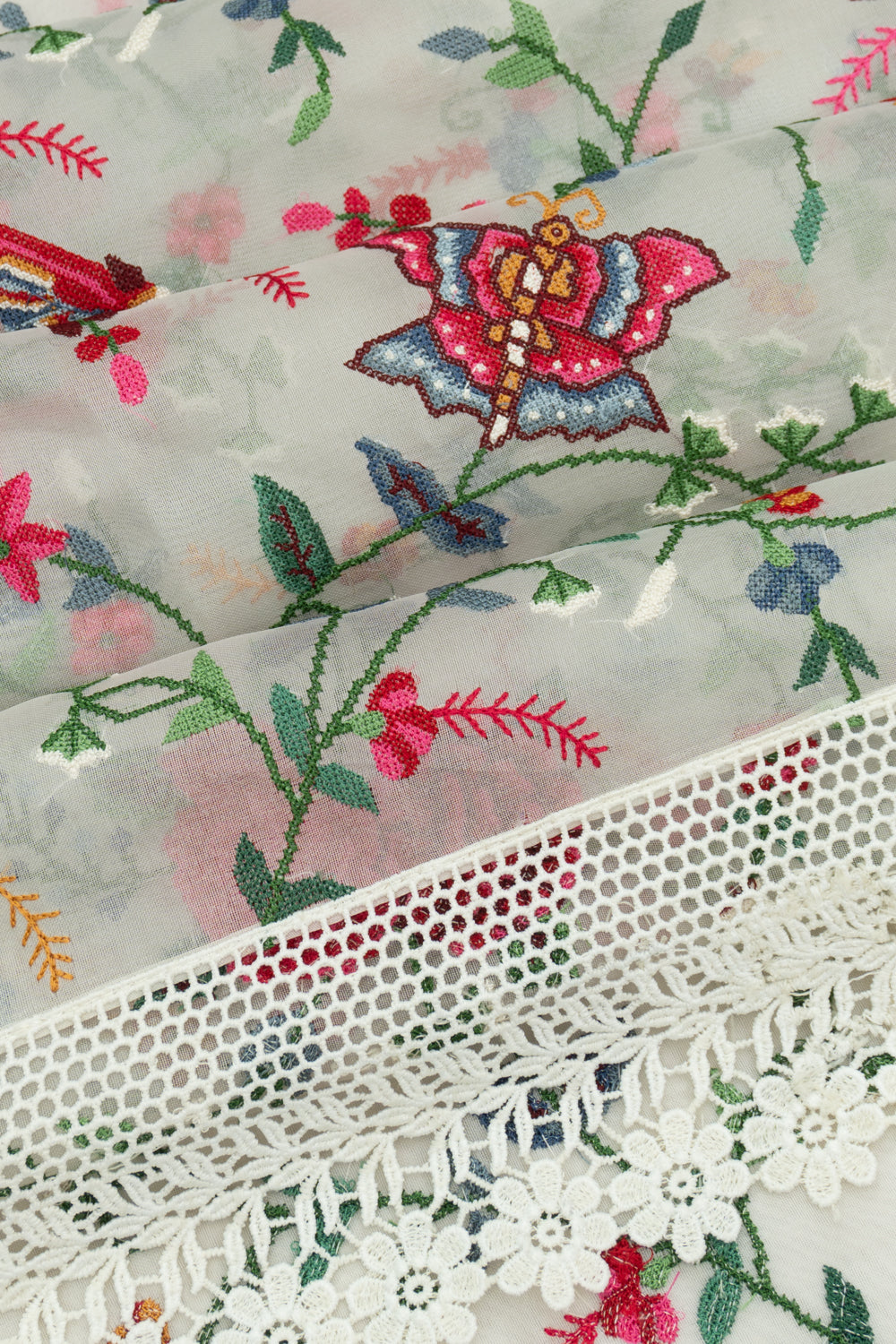 Banarasi Organza Embroidery White Saree With Cut Work Border With Gift Box And Rakhi