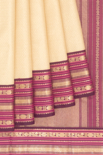 Kanchipuram Silk Brocade Cream Saree With Gift Box And Rakhi