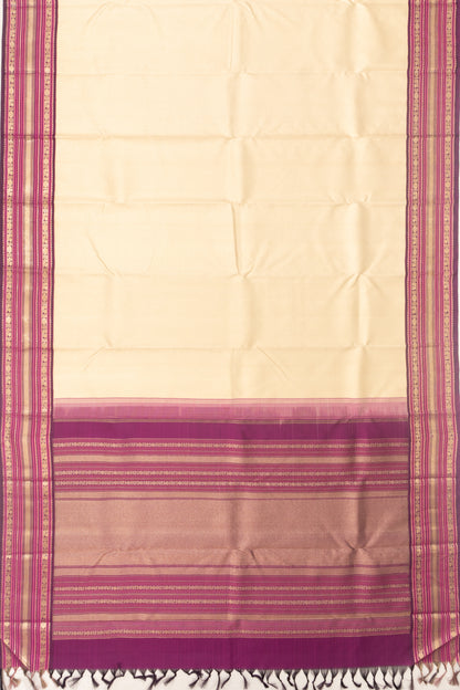 Kanchipuram Silk Brocade Cream Saree With Gift Box And Rakhi
