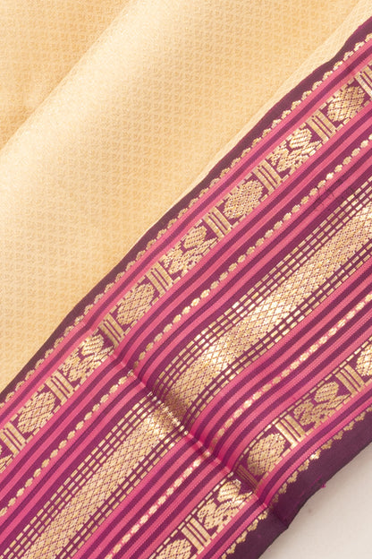 Kanchipuram Silk Brocade Cream Saree With Gift Box And Rakhi