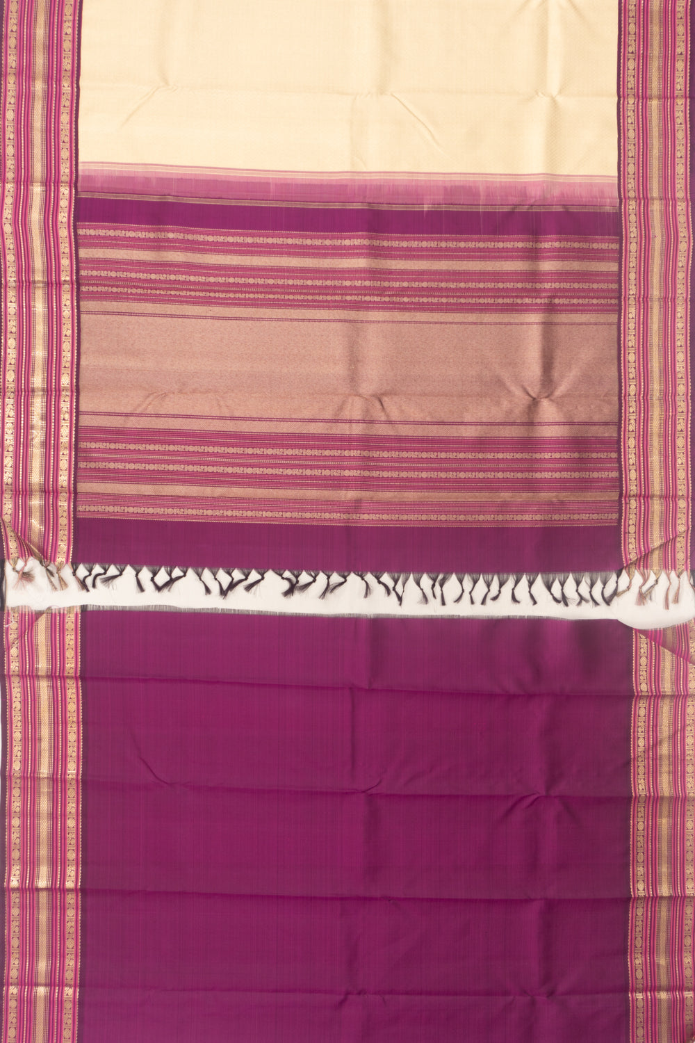 Kanchipuram Silk Brocade Cream Saree With Gift Box And Rakhi