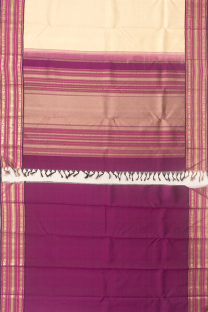 Kanchipuram Silk Brocade Cream Saree With Gift Box And Rakhi