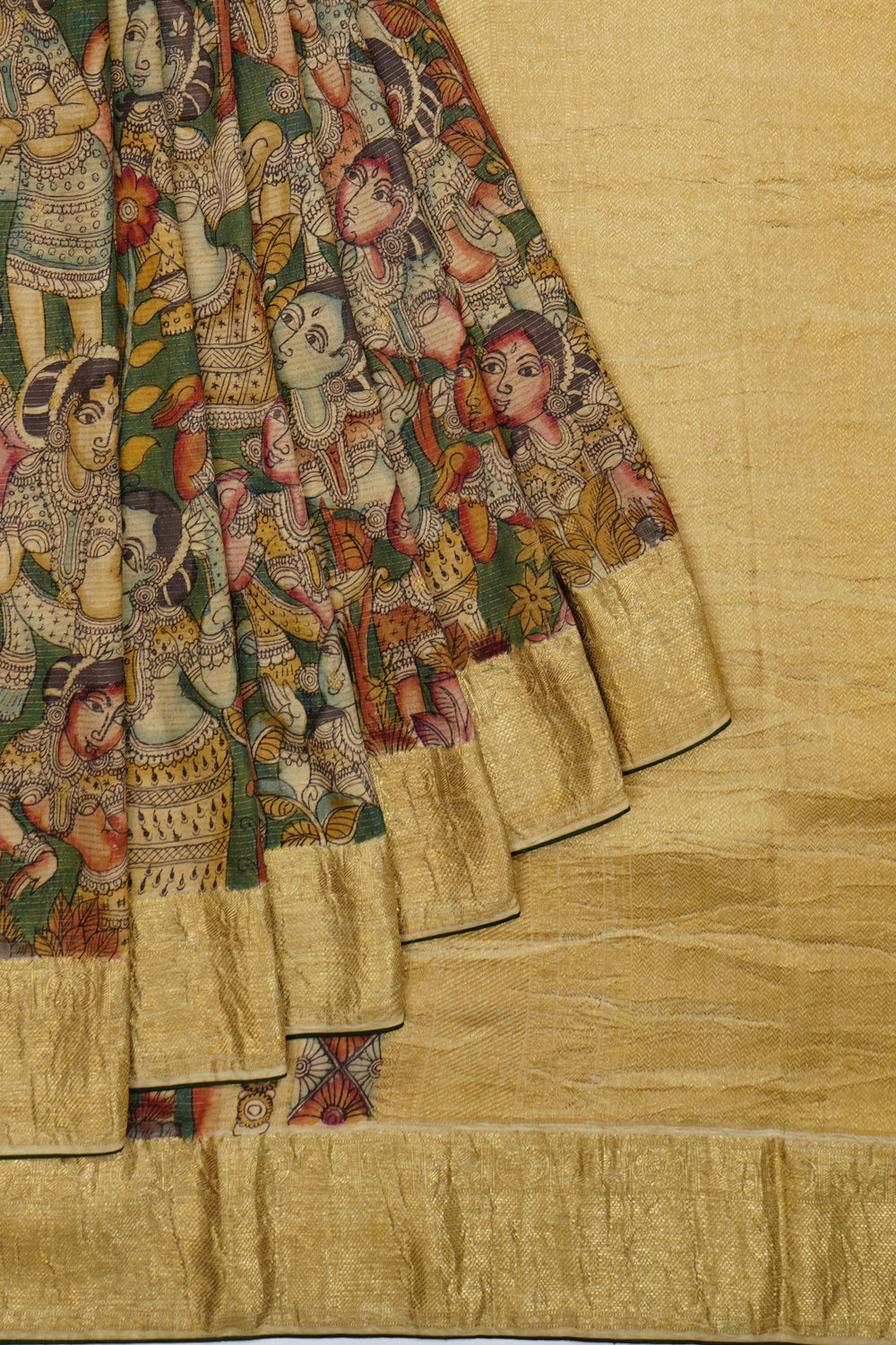Kanchipuram Silk Handpainted Kalamkari Green Saree 1214524467