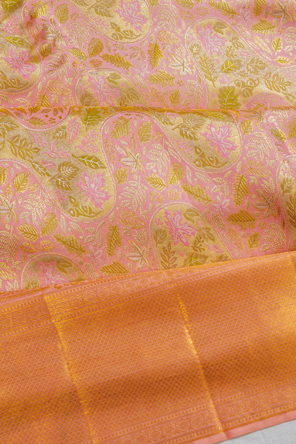 Kanchipuram Silk Tissue Brocade Pink Saree