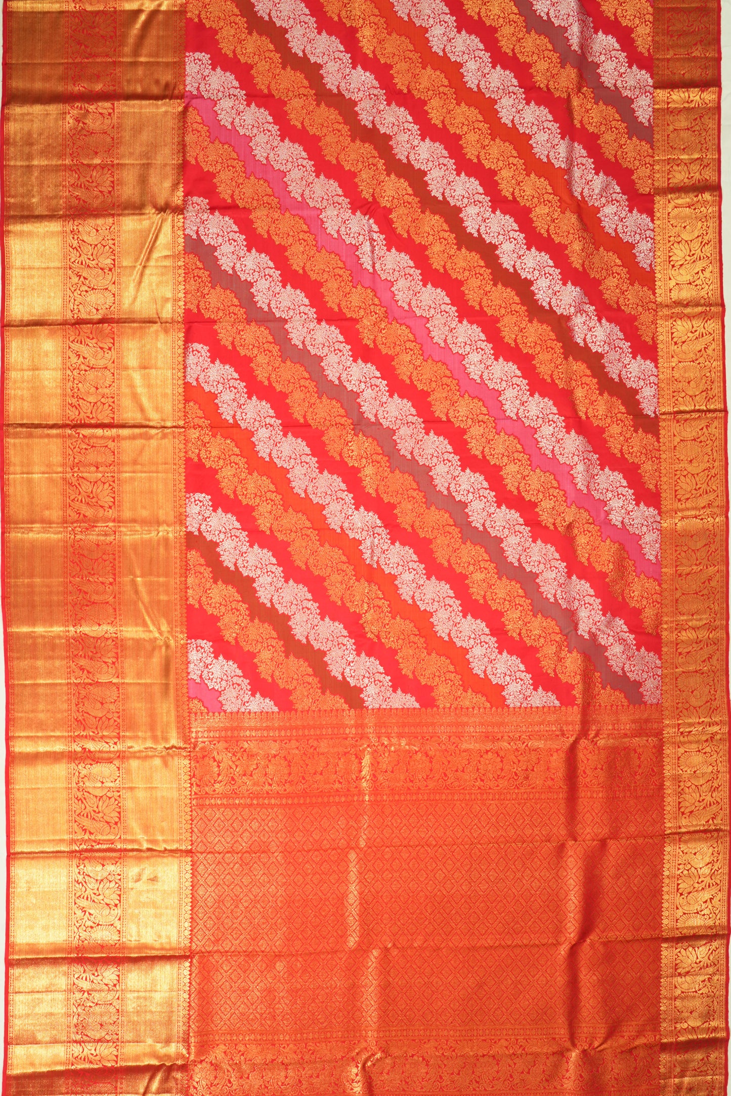 Kanchipuram Silk Leheriya Jaal Rangkat Red Saree