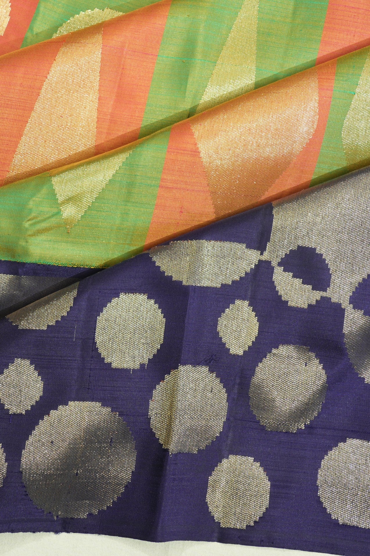 Kanchipuram Silk Butta Green And Orange Saree