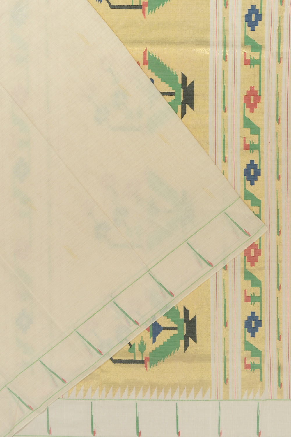Paithani Cotton Butta Off White Saree