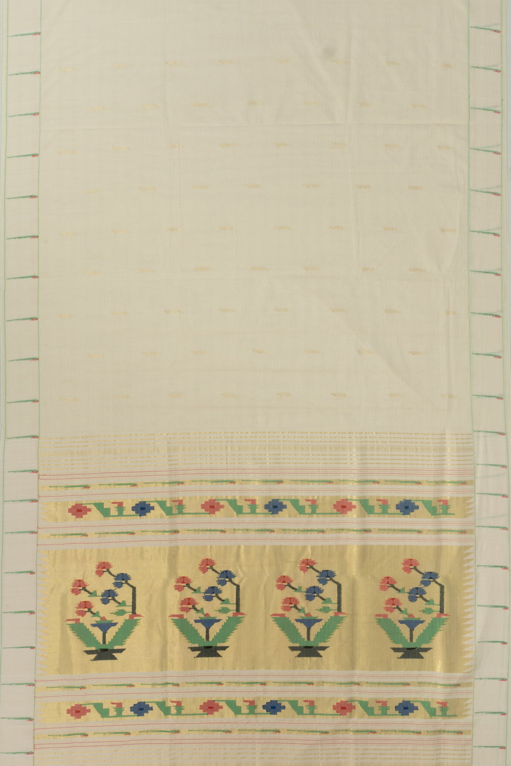 Paithani Cotton Butta Off White Saree