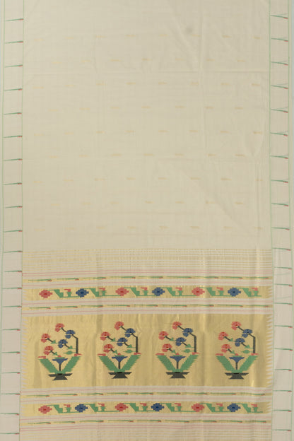 Paithani Cotton Butta Off White Saree