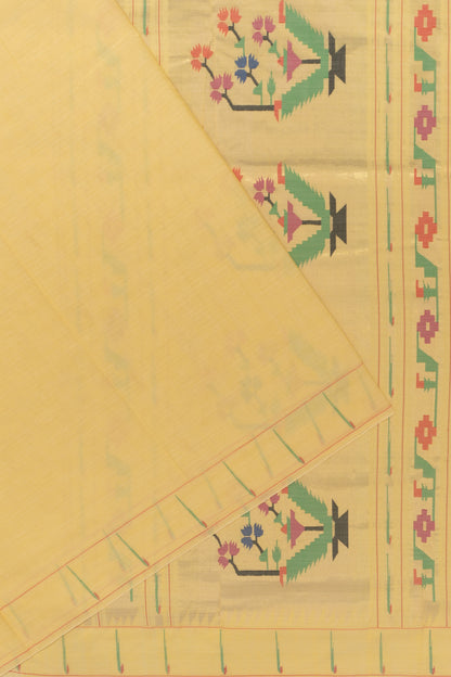 Paithani Cotton Butta Yellow Saree