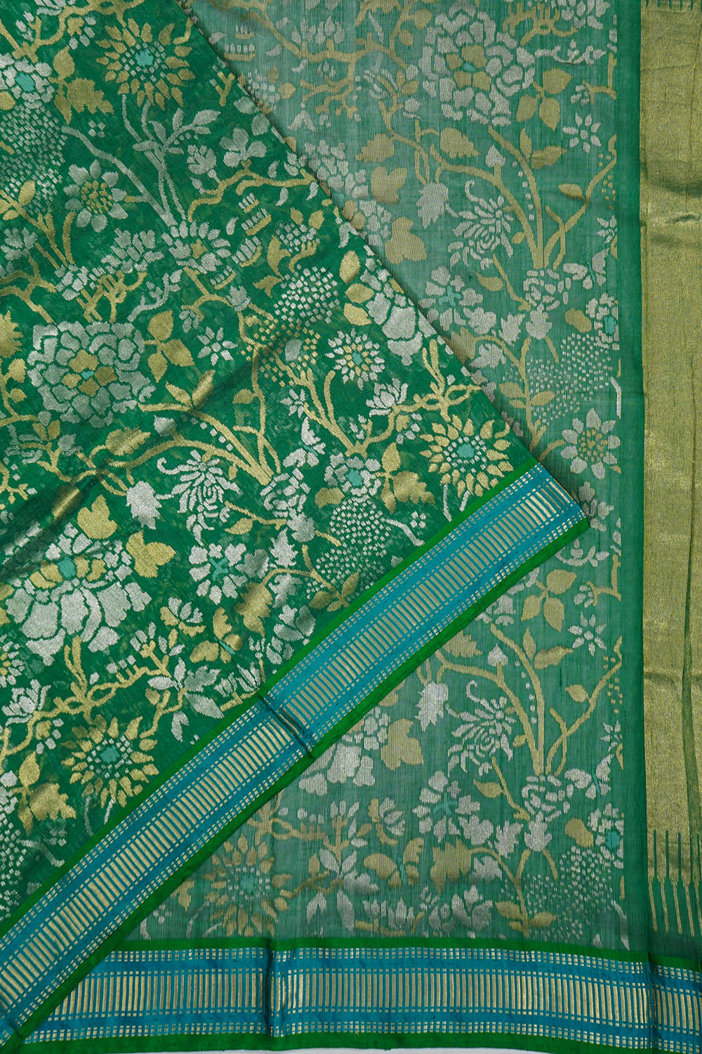 Ponduru Handspun Cotton All Over Jamdani Dark Green Saree