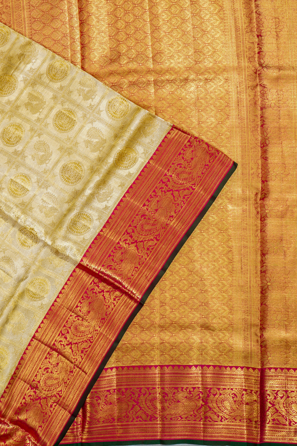 Kanchipuram Silk Tissue Checks And Butta Gold Saree 1214529140